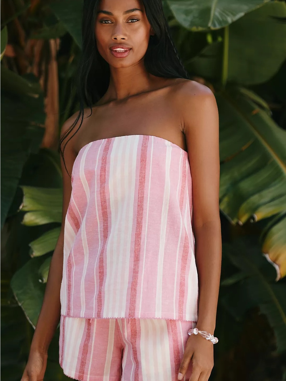 Beach Riot Striped Pink and White Strapless Linen Summer Set